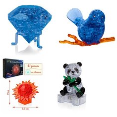 Игрушки детям Сборная модель комплект подарочный 4 пазла Идеи подарков классу день рождения Кристал, Птичка на ветке, Шар Солнце, Панда Iq Toy
