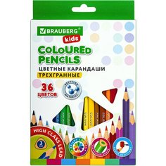 Карандаши цветные BRAUBERG KIDS, 36 цветов, трехгранный корпус, грифель мягкий 3 мм, 181945