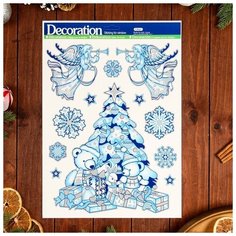 Наклейки на окна "Новогодние" ёлка, ангелочки 41 х 29 см Noname