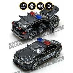 Металлическая машинка ChiMei 1:32 (16 см) «BMW M8 (MH8 800 Manhart) Полиция» чёрная, свет, звук, инерция M318-1