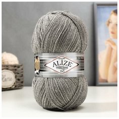 Пряжа "Superlana tig" 25% шерсть, 75% акрил 570м/100гр (21 серый меланж), 1шт Alize