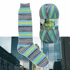 Пряжа NAKO Boho Nako, серый/голуб/желт/салат - 81800, 75% шерсть, 25% полиамид, 5 мотков, 100 г, 400 м.