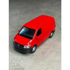 Металлическая машинка Welly Volkswagen Transporter 2015 Фолькцваген Транспортер , инерционная, цвет Красный
