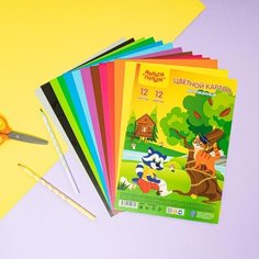 Цветной мелованный картон, Мульти-Пульти, 12 л, в ассортименте