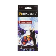 Карандаши цветные 12 цветов Brauberg "Artist line" (d=3мм, 3гр, черный корпус) (180596), 12 уп.