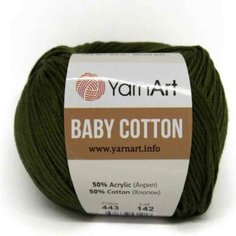 Пряжа YarnArt "Baby cotton" 50% акрил, 50% хлопок 165 м, 1 шт, 50 г, 443 болотный (9554783)