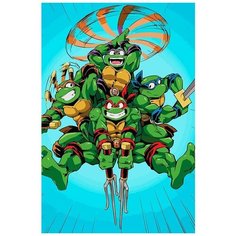 Картина по номерам на холсте мультфильм Черепашки ниндзя (Леонардо, Рафаэль, Донателло, микеланджело) - 8425 В 60x40