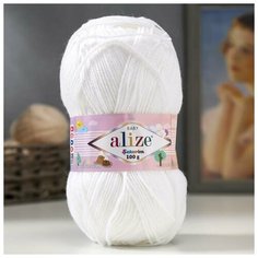 Пряжа "Sekerim Baby" 100% акрил 320м/100гр (55 белый)./В упаковке шт: 1 Alize
