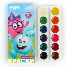 Акварель медовая "Смешарики", 12 цветов, в картонной коробке, без кисти