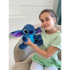 Мягкая игрушка Стич, сидячий, уши вверх, синий 25 см, пушистый, антистресс Original Toys