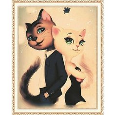 Алмазная мозаика на подрамнике полная выкладка круглые стразы 40*50 "Коты агенты" Нет бренда