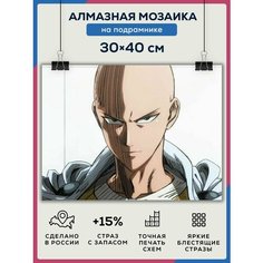 Алмазная мозаика картина "Аниме" 30х40 на подрамнике, полная выкладка квадратными стразами/One punch man/ Ванпанчмен Даймонд Канвас