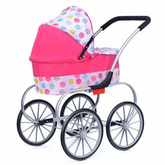 Коляска-люлька 9629 для кукол, металлическая, цвет розовые круги Melobo / Melogo