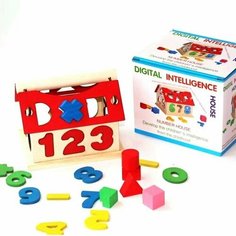 Деревянная развивающая игрушка Бизиборд/ Сортер Логический Домик с цифрами и фигурами/Игрушка для малышей Нет бренда