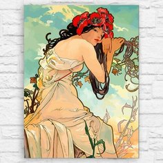 Картина по номерам на холсте классическая живопись Альфонс Муха (осень, цветы, женщина) - 12603 В 30x40 Бруталити