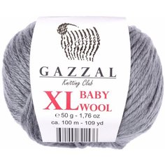 Пряжа Gazzal Baby Wool XL серый (818), 40%шерсть мериноса/20%кашемирПА/40%акрил, 100м, 50г, 2шт