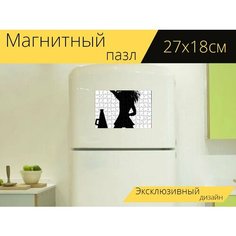 Магнитный пазл "Болельщик, силуэт, девочка" на холодильник 27 x 18 см. Lots Prints