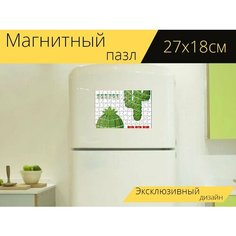Магнитный пазл "Кактус, сочный, рождественские огни" на холодильник 27 x 18 см. Lots Prints