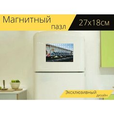 Магнитный пазл "Граффити, поезда, тренироваться" на холодильник 27 x 18 см. Lots Prints
