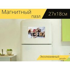 Магнитный пазл "Девушка, белье, диван" на холодильник 27 x 18 см. Lots Prints