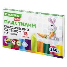 Пластилин классический BRAUBERG KIDS, 18 цветов, 360 г, со стеком, 106510