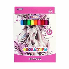 Фломастеры "Единорог" в картонной упаковке, на европодвесе - 24 цвета Asmar