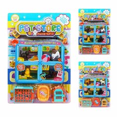 Игровой набор Зоомагазин 4 питомца (кошки 3.5х4см/3.5х2.5см или собаки), аксессуары для питомцев 4шт, клетка, переноска, миска, без батареек, 878-75А Zhorya