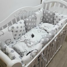 Комплект бортиков в кроватку из 16 предметов Mamdis для новорожденных и малышей с овечками Mam.Dis
