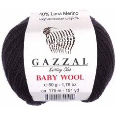 Пряжа Gazzal Baby Wool черный (803), 40%шерсть мериноса/20%кашемирПА/40%акрил, 175м, 50г, 5шт