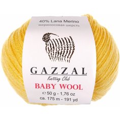 Пряжа Gazzal Baby Wool желтый (812), 40%шерсть мериноса/20%кашемирПА/40%акрил, 175м, 50г, 3шт