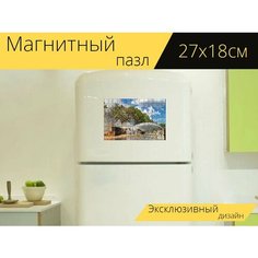 Магнитный пазл "Пожар, палатка флорида, тюки сена" на холодильник 27 x 18 см. Lots Prints