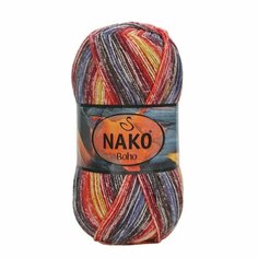 Пряжа NAKO Boho Nako, коралл/белый/черный - 32841, 75% шерсть, 25% полиамид, 5 мотков, 100 г, 400 м.