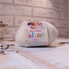 Пряжа для вязания ALIZE BABY WOOL, Детская: 450 перламутр, 1 шт, 175 м, 50 г, 40% шерсть, 20% бамбук, 40% акрил