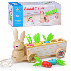 Каталка-сортер D1580 "Зайчонок с тележкой морковки" в коробке Щепочка