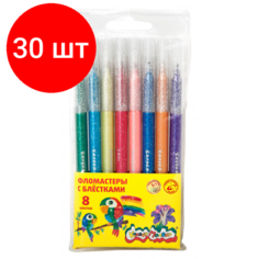 Комплект 30 наб, Фломастеры с блестками 8 цветов Каляка-Маляка, ФБКМ8