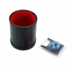 Набор Stuff-Pro: Шейкер для кубиков кожаный с крышкой, красный + кубики D6, 12 мм, 5 шт, синие