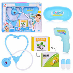 Набор доктор E6034A(5 пред: фонендоскоп, термометр, чашка, лейкопластырь, пилюля) голубой, в коробке КНР