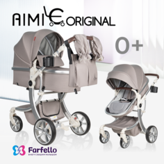 Коляска-трансформер Aimile Коляска-трансформер Aimile Original New Pearl / для новорожденных / коляска 2в1, капучино, цвет шасси: серебристый