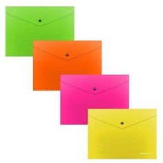 Папка-конверт на кнопке С6, 180 мкм, ErichKrause Glossy Neon, полупрозрачная, микс