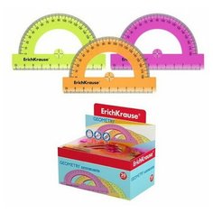 Транспортир пластиковый "ErichKrause" Neon, 180/10см, ассортимент 3 цвета / 20шт в упаковке / транспортир / линейка