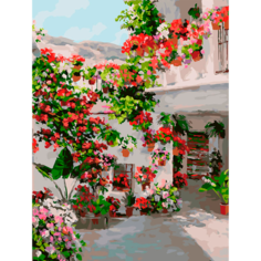Картина по номерам Белоснежка "Испанский дворик Капилейра" / Раскраска / Холст на подрамнике 30х40 см. / Пейзаж / Европа