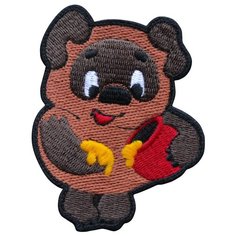 Нашивка (шеврон, патч) на термослое, Стежкофф, "Медведь и мёд", 8,5х6,5 см, 1 штука