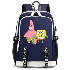 Рюкзак Губка Боб, Патрик и Гэри (Sponge Bob) синий с USB-портом №7 Noname