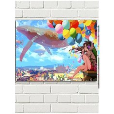 Картина по номерам красочная аниме девушка (небо, кит) - 8841 Г 30x40