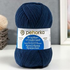 Пряжа "Кроссбред Бразилии" 50%меринос. шерсть, 50% акрил 500м/100гр (156-Индиго) Пехорка