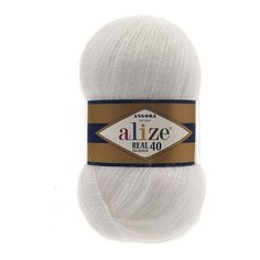 Пряжа Alize Angora Real 40 (Ангора Реал 40) - 3 мотка цвет 55 белый 40% шерсть, 60% акрил 100г 480м