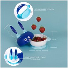 Набор для кормления ребенка, детская посуда, тарелка на присоске, крышка, ложка, вилка, синий Baby Nice