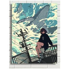 Картина по номерам аниме пейзаж (девушка, кит, небо, облака) - 8268 В 30x40