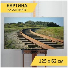 Картина "Железная дорога, рельсы, треки" для интерьера на стену / Декор в дома, спальню, на кухню, детскую комнату, 125 см х 62 см Lots Prints