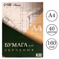 Бумага д/черчения А4 40л 160г/м2 210х297мм, без рамки, блок в т/у плёнке Calligrata